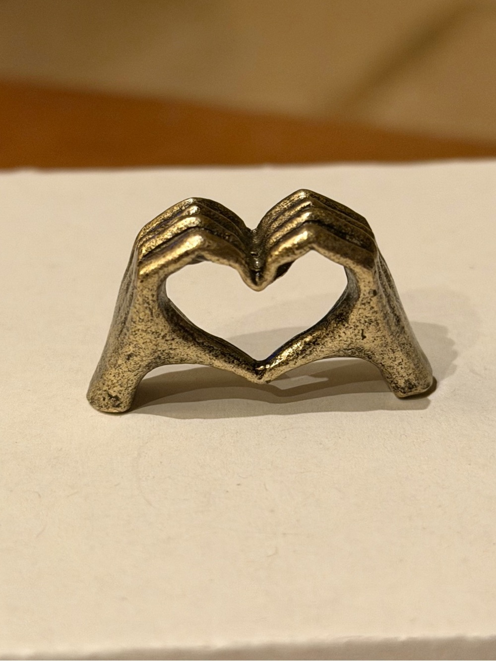 Hand Heart Figurine - Brass Finish Home Accent